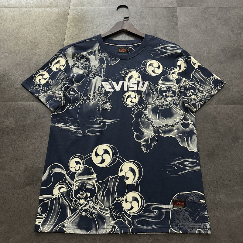 EVISU 1580）Evisu 福神 25新款 滿版 雷神 字母 短袖 短T 時尚 潮流 魚4BC