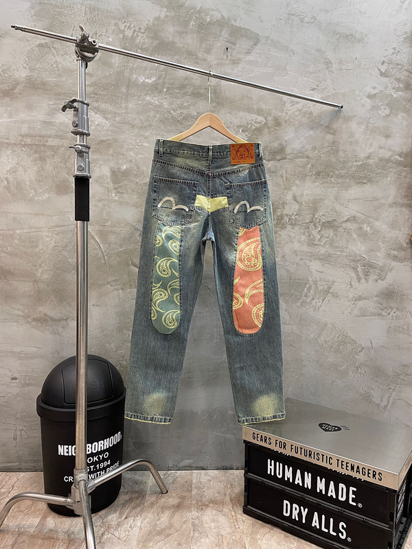 EVISU 2280）EVISU 福神 23新款 拼布大M 變形蟲 牛仔長褲 牛仔褲 潮流 �