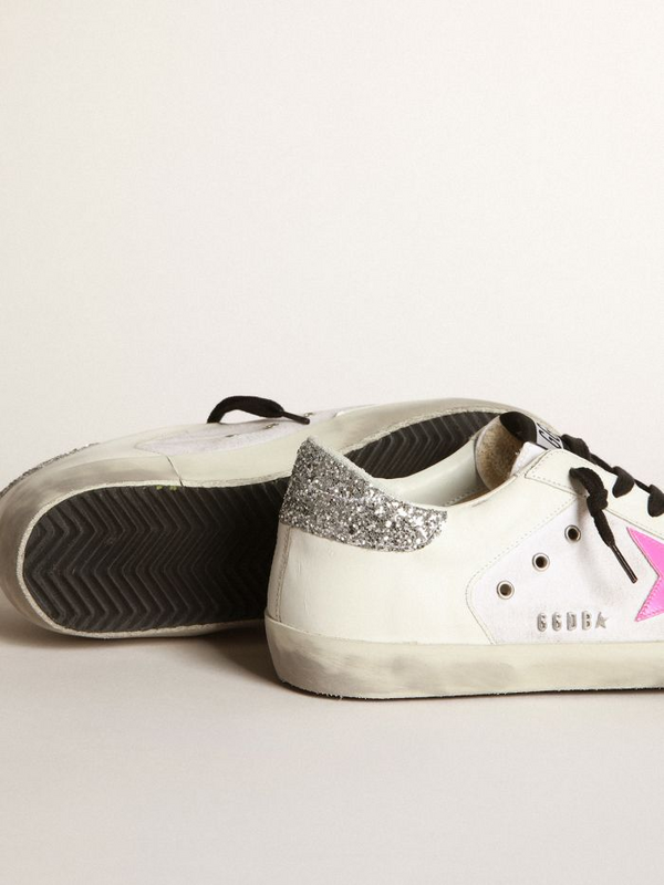 golden goose Super-Star sneakers in white leather and canvas with shocking-pink leather star