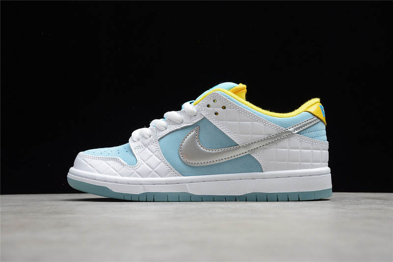 dunk 380 DH7687 400 FTC X SB DUNK LOW WHITE LAGOON PULSE METALLIC SILVER SPEED YELLOW UNISEX
