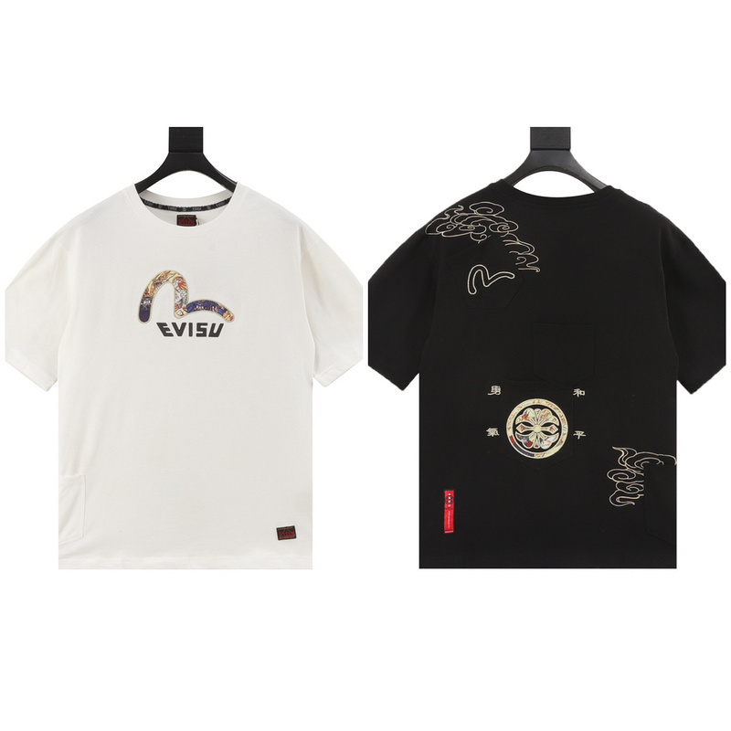 EVISU 1580）EVISU 福神 25新款 繡布 印花 海鷗 字母 家徽 多口袋 短袖 �