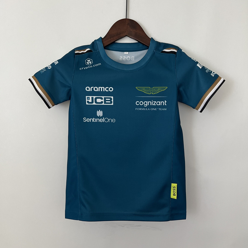 mercedes Aston Martin 2023 F1 green t shirt kid sizeCA29