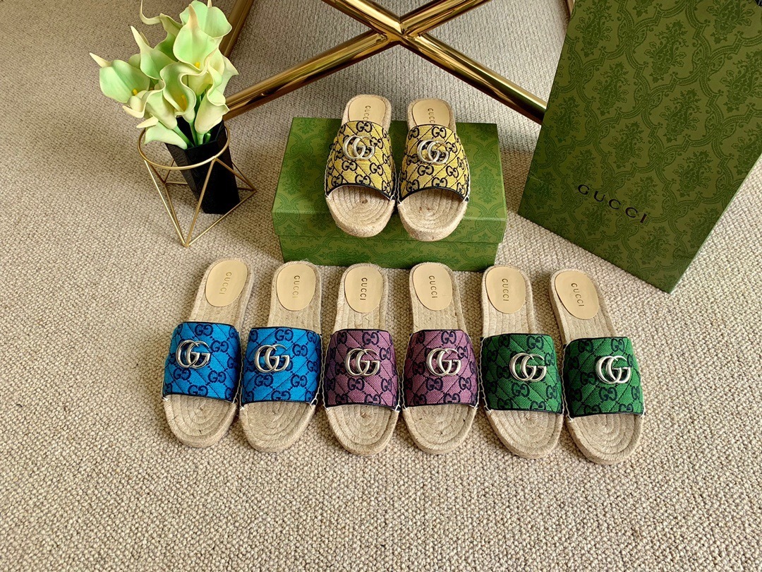 GUCCI SHOES Gucci Multicolor espadrille sandal 663678(130 usd)(749E)