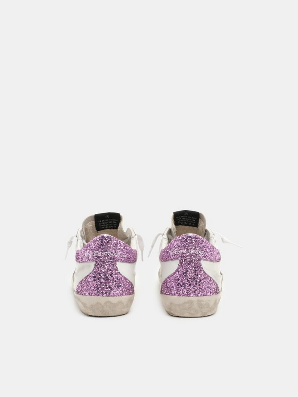 golden goose Super-Star sneakers with lavender glitter heel tab and light-blue metallic leath