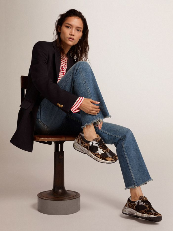 golden goose Dad-Star sneakers in leopard-print pony skin with white leather star(E91B)