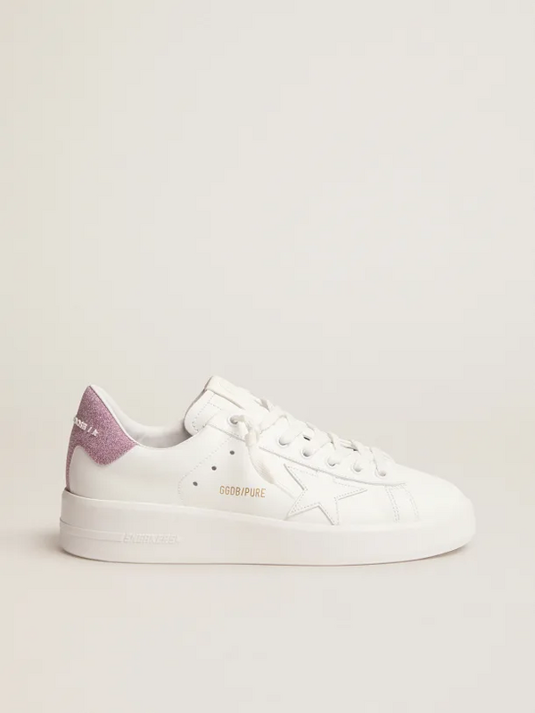 golden goose Purestar sneakers in white leather with pink glitter heel tab(2660)