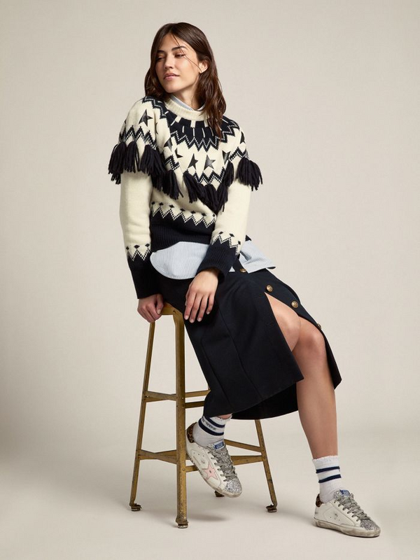 golden goose Super-Star sneakers with silver glitter tongue and handwritten lettering on the