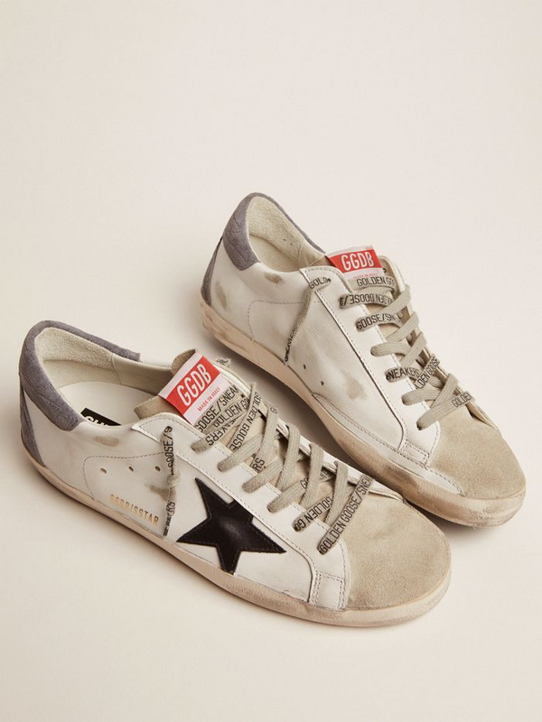 golden goose Super-Star LTD sneakers with black leather star and gray crocodile-print suede h