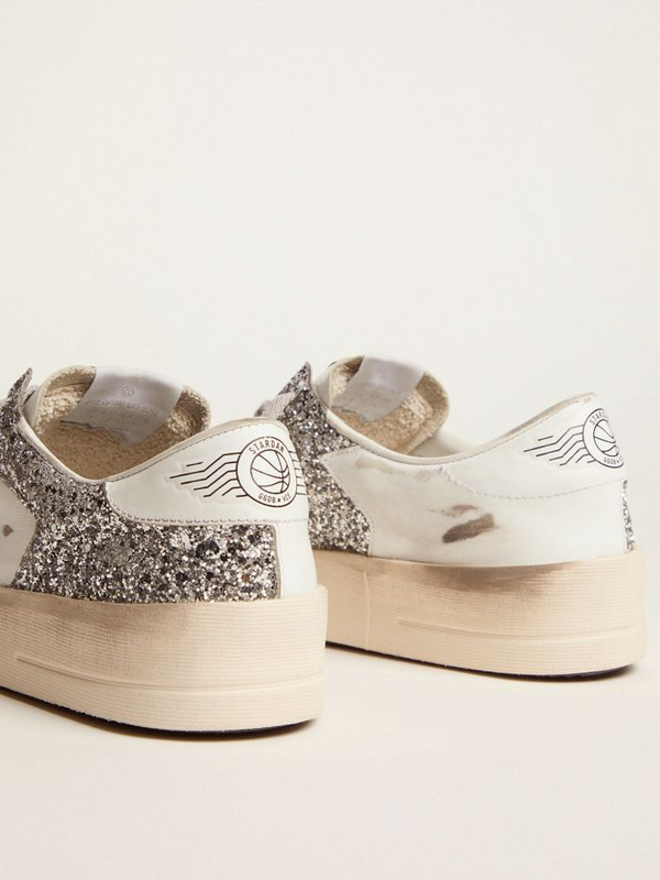 golden goose Stardan sneakers in white leather and silver glitter(8FD5)