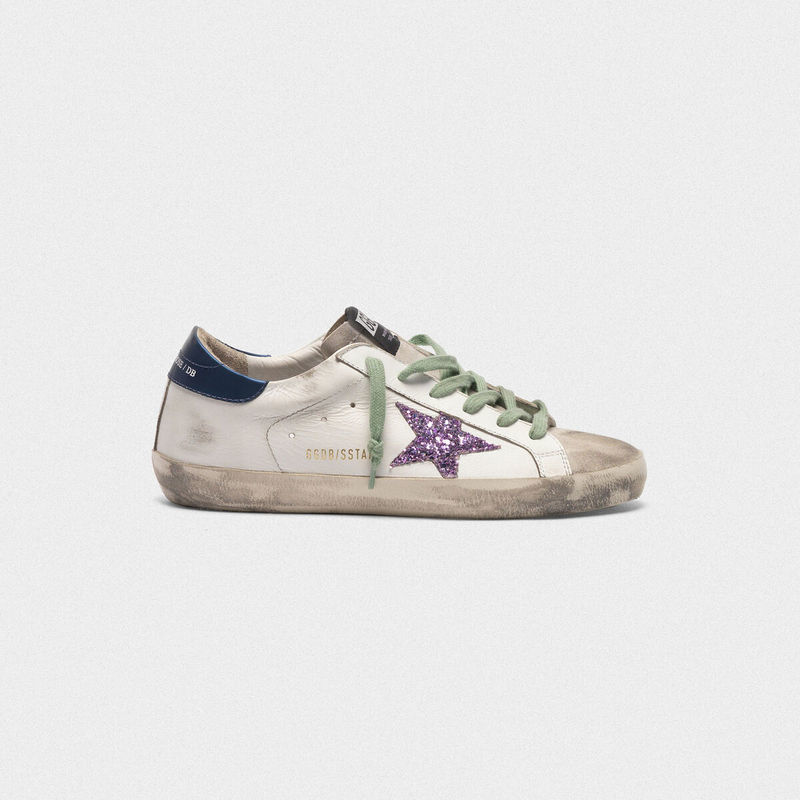 golden goose Superstar sneakers in leather with glittery star Blue(913A)