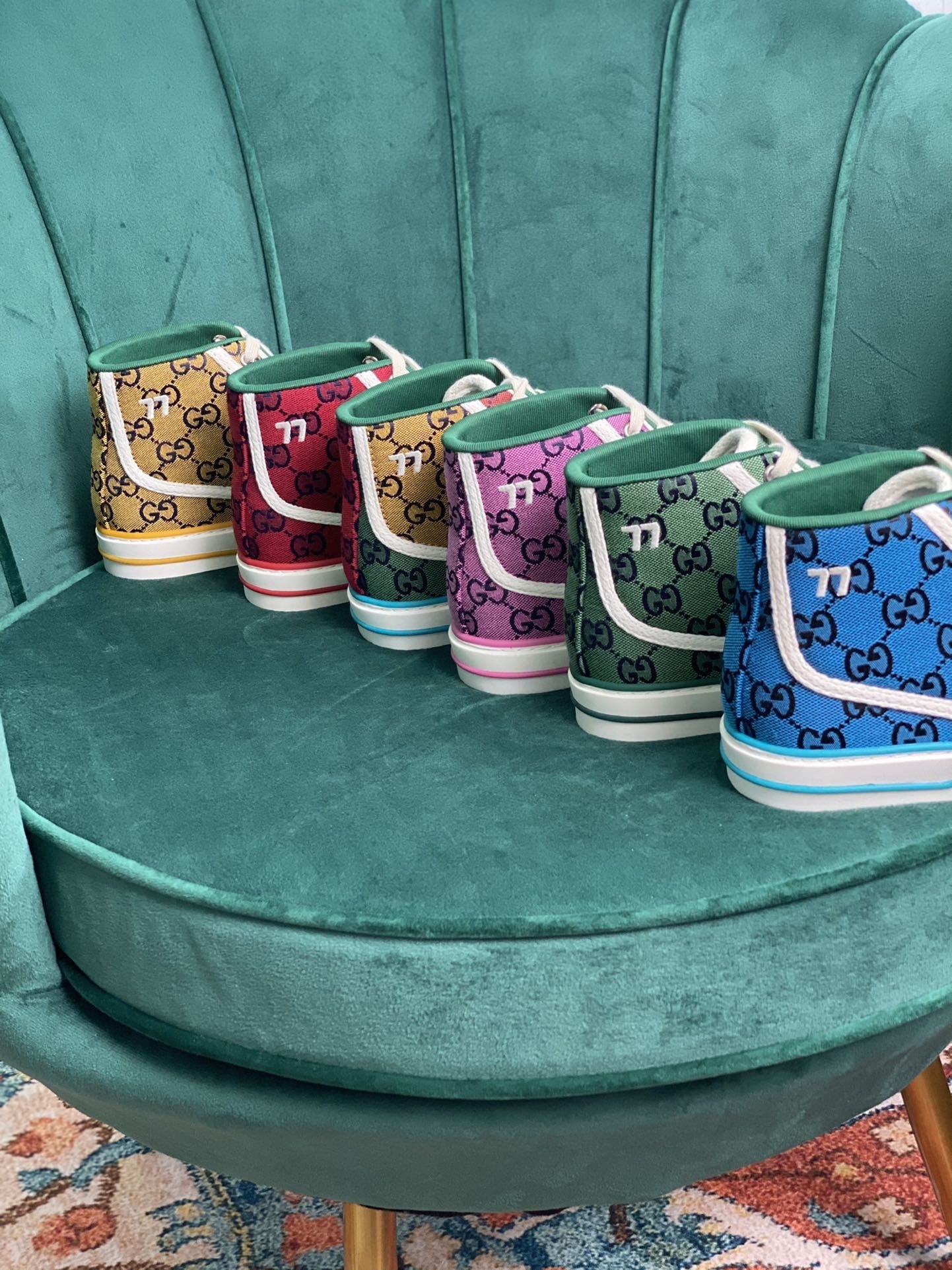 GUCCI SHOES Gucci Tennis 1977 GG Multicolor high-top sneaker 663679(170 usd)(B72C)