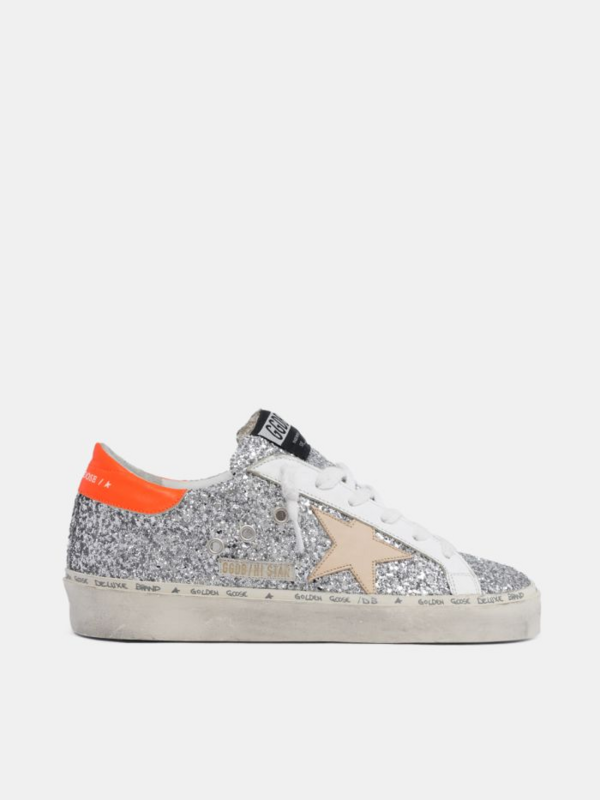 golden goose Hi Star sneakers with glitter and orange heel tab(6DB2)