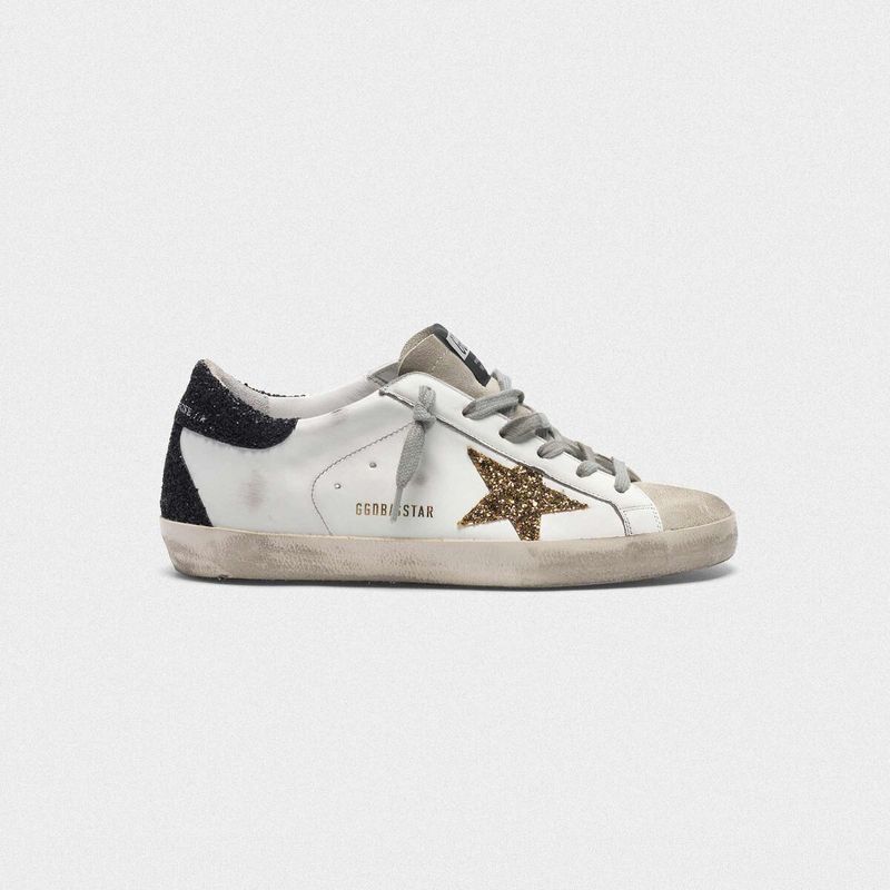 golden goose Superstar sneakers with gold star and glittery black heel tab(EA50)