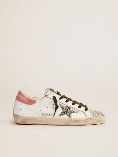 golden goose Super-Star LTD sneakers with silver glitter and animal-print pony skin star(CBC3