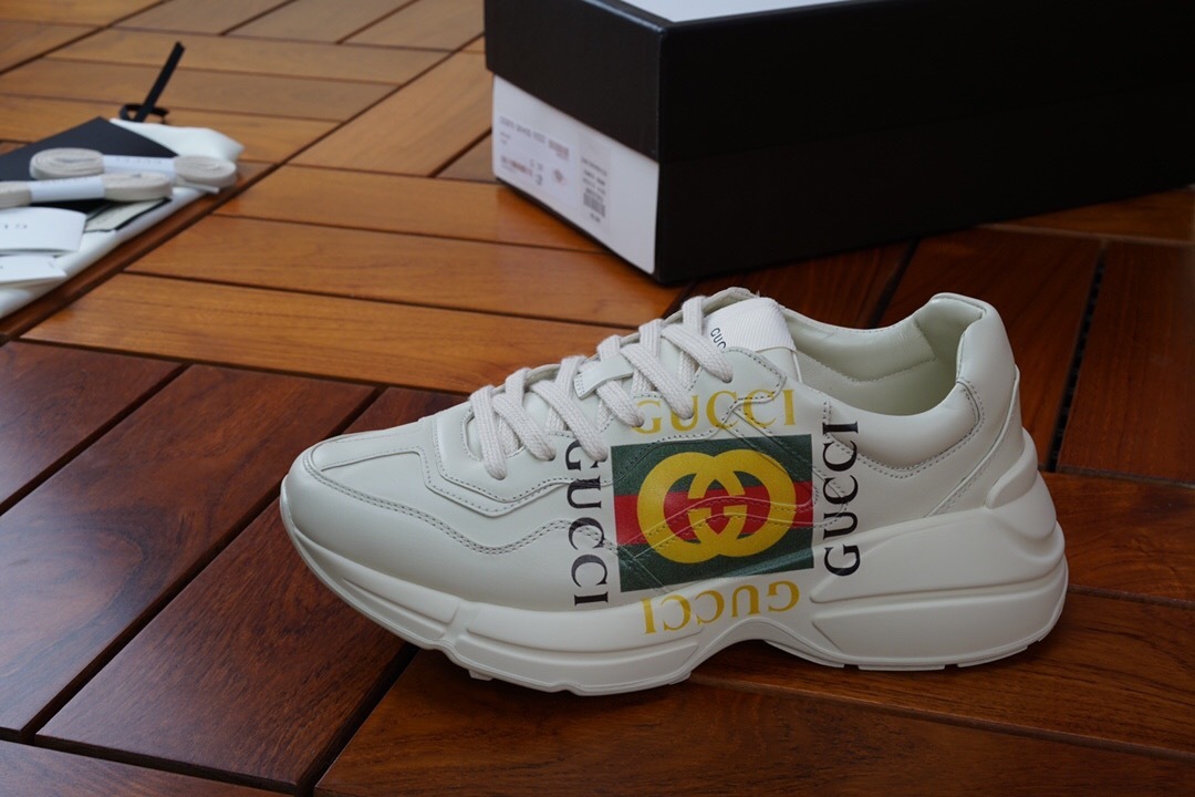 GUCCI SHOES GUCCI Men's Rhyton Gucci logo leather sneaker ‎500878(190USD)(8CB1)