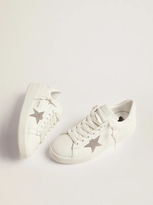 golden goose Purestar sneakers in white leather with silver-colored crystal star(7A93)