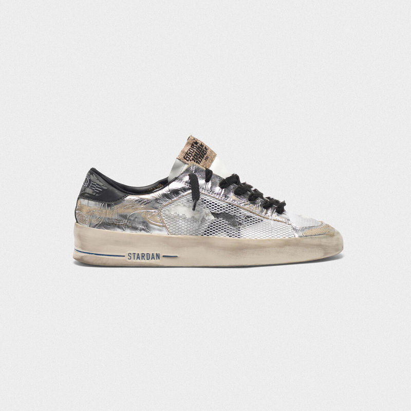 golden goose Stardan LTD sneakers in laminated silver with floral design relief(A61C)