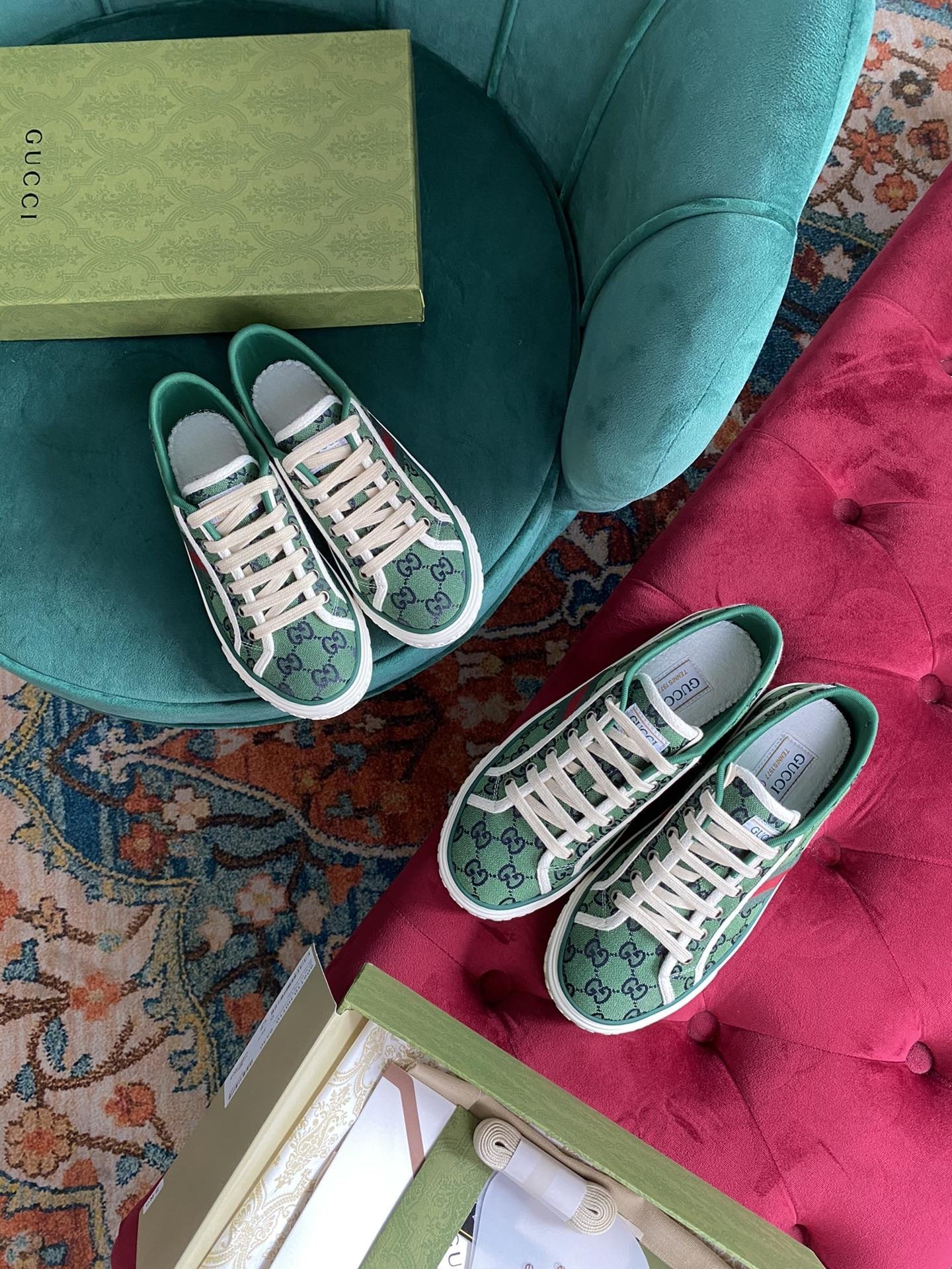 GUCCI SHOES Gucci Tennis 1977 GG Multicolor sneaker 663680(160 usd)(5DAD)