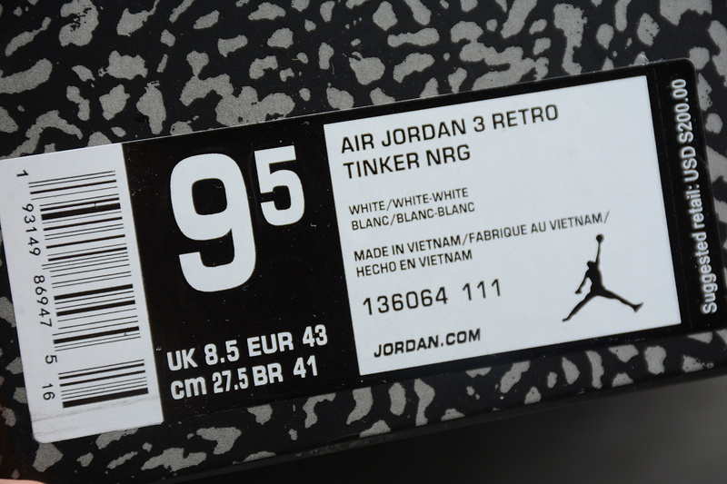 jordan 3 360 136064 111 AIR JORDAN 3 RETRO PURE WHITE WHITE WHITE UNISEX 36 46 2CF7