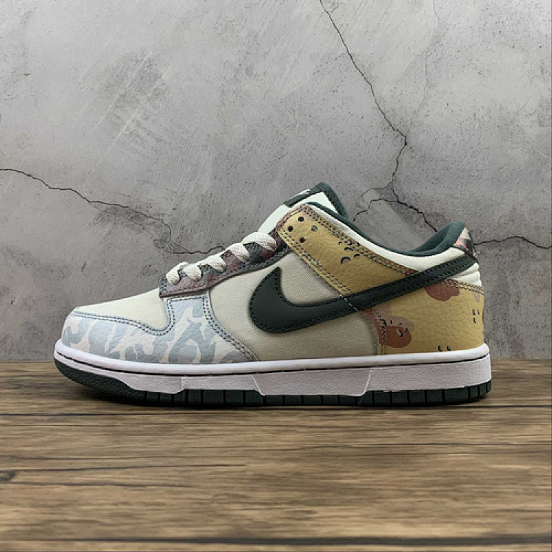 dunk 380 DH0957 100 SB DUNK LOW SE MULTI CAMO SAIL VINTAGE GREEN TOTAL ORANGE WHITE UNISEX 36