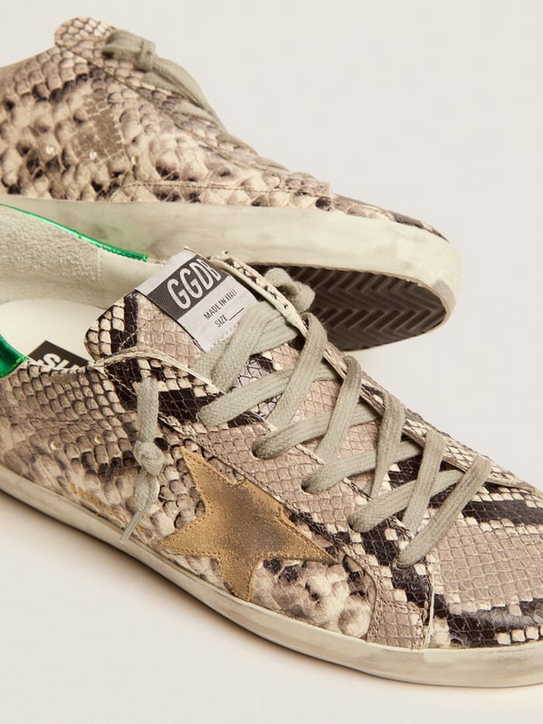 golden goose Super-Star LTD sneakers with snake-print leather upper and green laminated leath