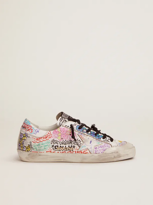 golden goose Super-Star sneakers in white leather with multicolored graffiti print(35C5)