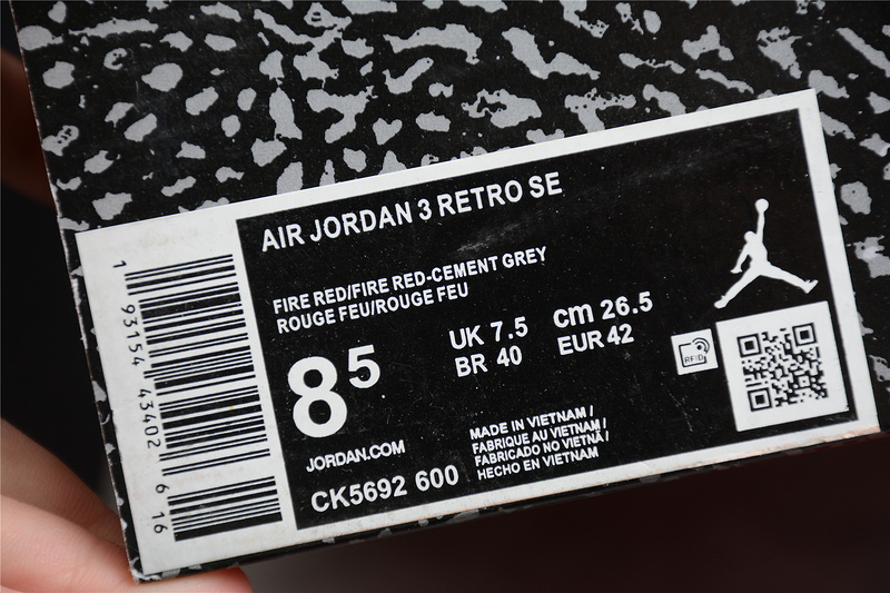 jordan 3 280 CK5692 600 AIR JORDAN 3 RETRO SE UNITE FIRE RED FIRE RED CEMENT GREY BLA... 0FEA