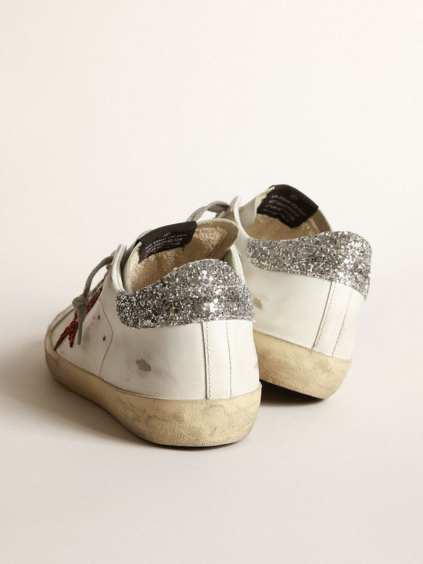 golden goose White Super-Star sneakers in leather with glittery red star(2F78)