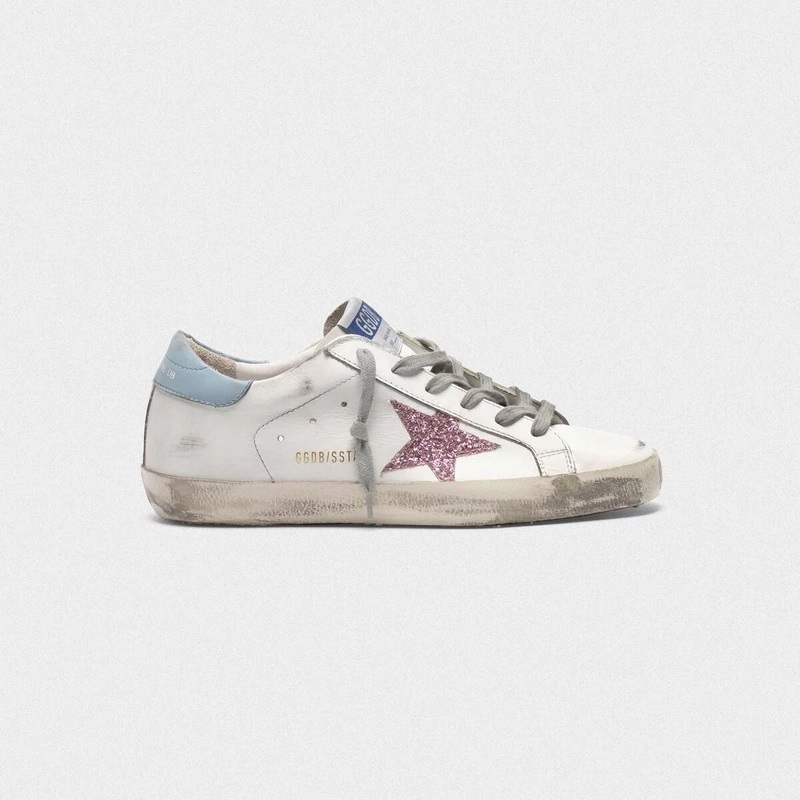 golden goose Superstar sneakers in leather with glittery star blue(8150)