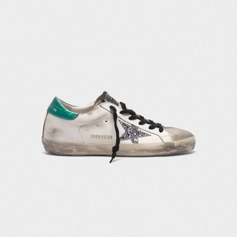 golden goose Superstar sneakers in leather with glittery star(D8F1)
