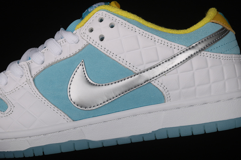dunk 380 DH7687 400 FTC X SB DUNK LOW WHITE LAGOON PULSE METALLIC SILVER SPEED YELLOW UNISEX