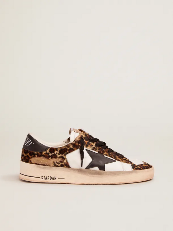 golden goose Stardan sneakers in leopard-print pony skin and black star(8386)