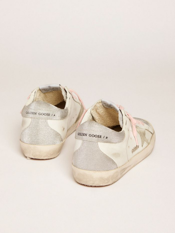 golden goose Super-Star sneakers with silver glitter tongue and heel tab with checkered patte