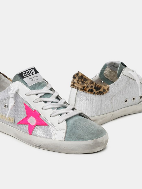 golden goose Super-Star sneakers with sequins and leopard-print heel tab(EB7B)
