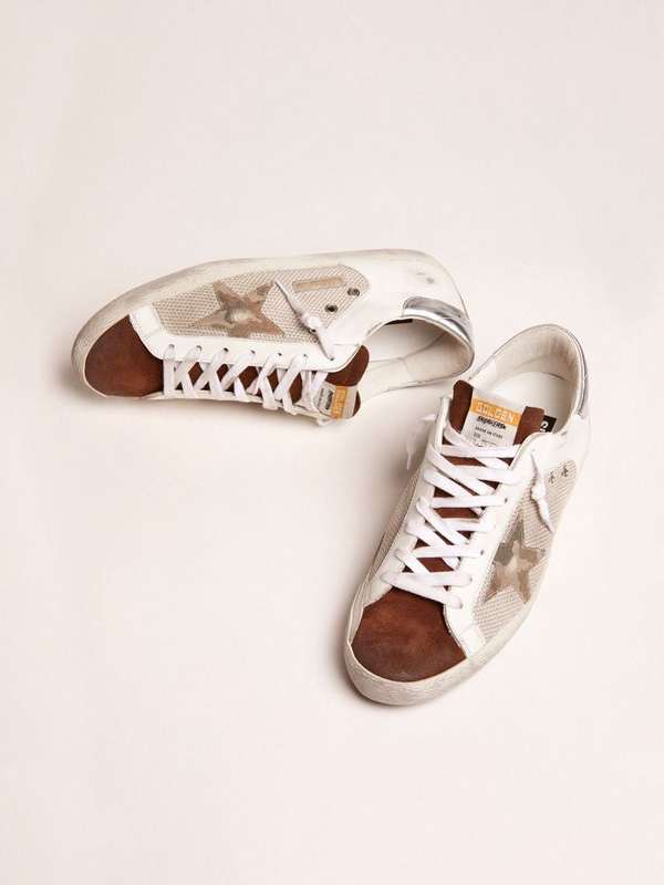 golden goose Super-Star sneakers in white leather and pale silver mesh(3330)