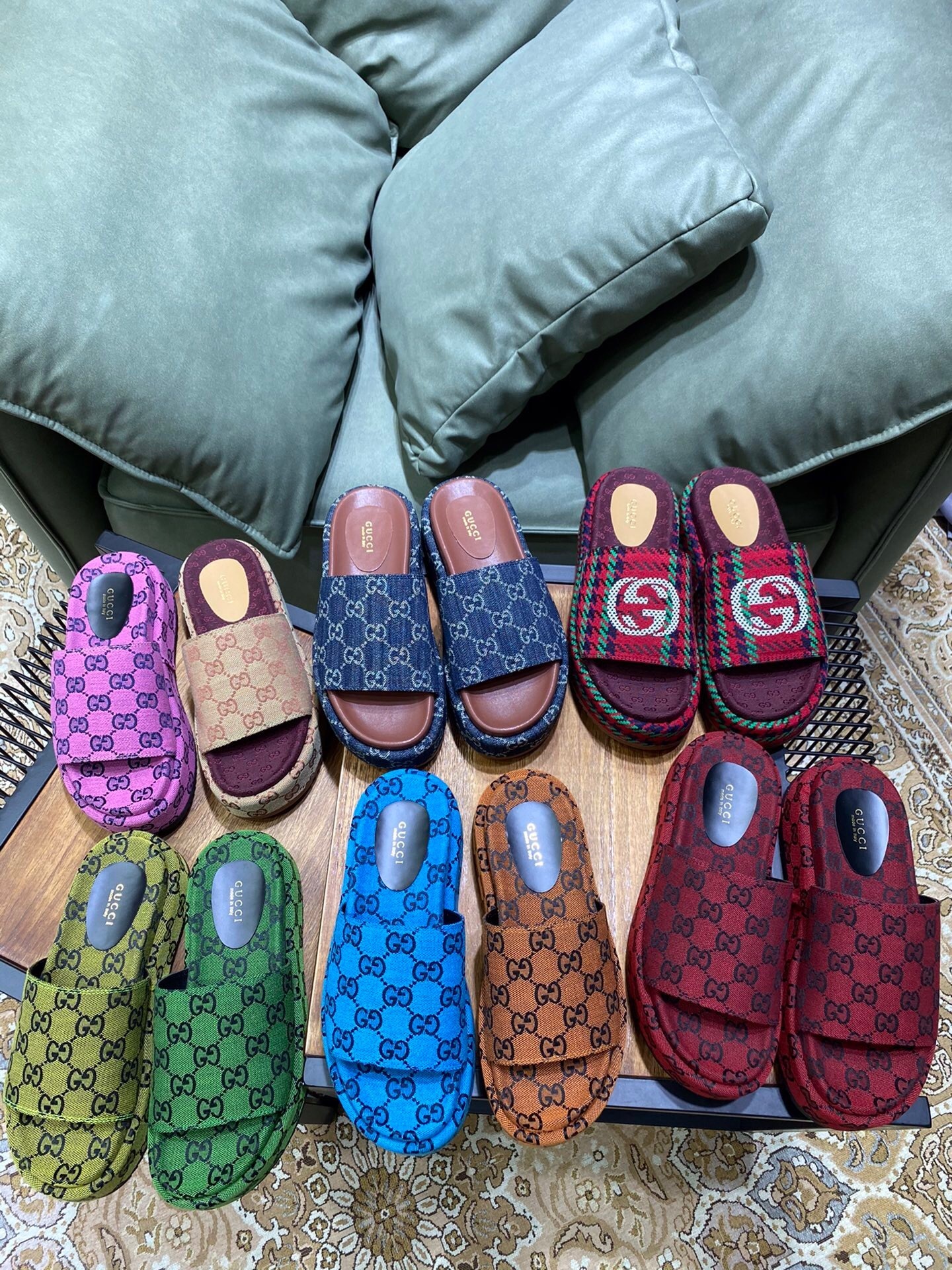 GUCCI SHOES Gucci GG Multicolor platform sandal 663666(130 usd)(090F)