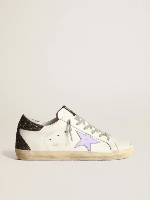 golden goose Super-Star sneakers with lilac leather star and purple glitter crocodile-print h