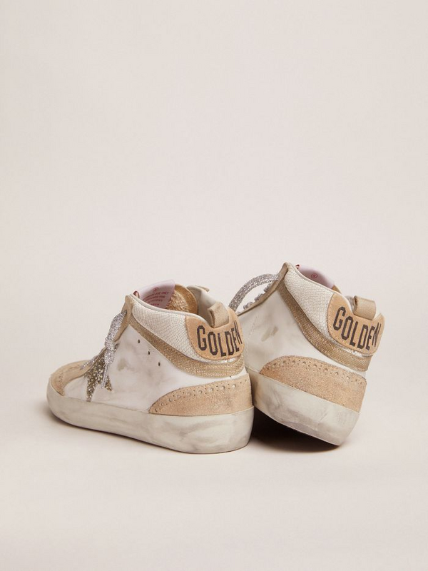 golden goose Mid Star LTD sneakers with light green glitter star and snake-print leather inse