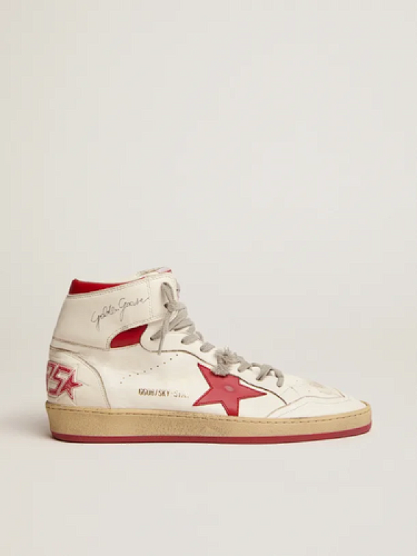 golden goose Sky-Star sneakers with signature on the ankle and red leather inserts(584B)
