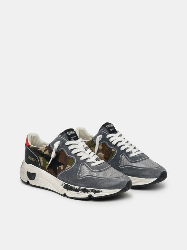 golden goose Camouflage Running Sole sneakers with textured nylon insert and red heel tab(50E
