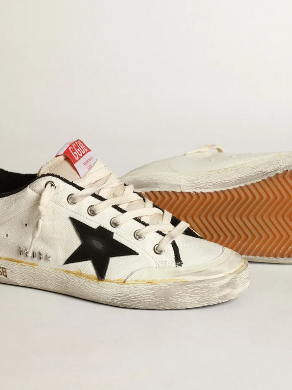 golden goose Women’s Super-Star LTD sneakers in beige canvas with black leather star and whit
