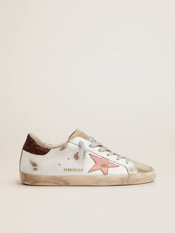 golden goose Super-Star sneakers with brown glitter heel tab and pink crackled leather star(E