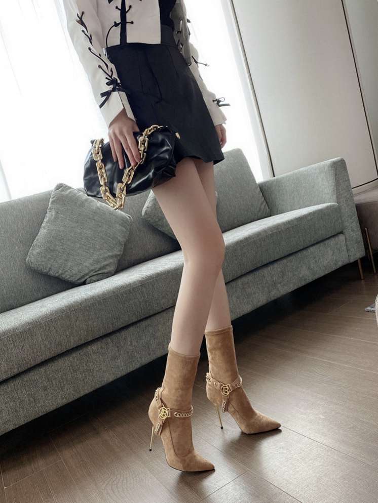 6550 6727410 巴尔曼秋冬走秀款尖头金属链条短靴 跟高10.5 码数：35-41 40.41定做