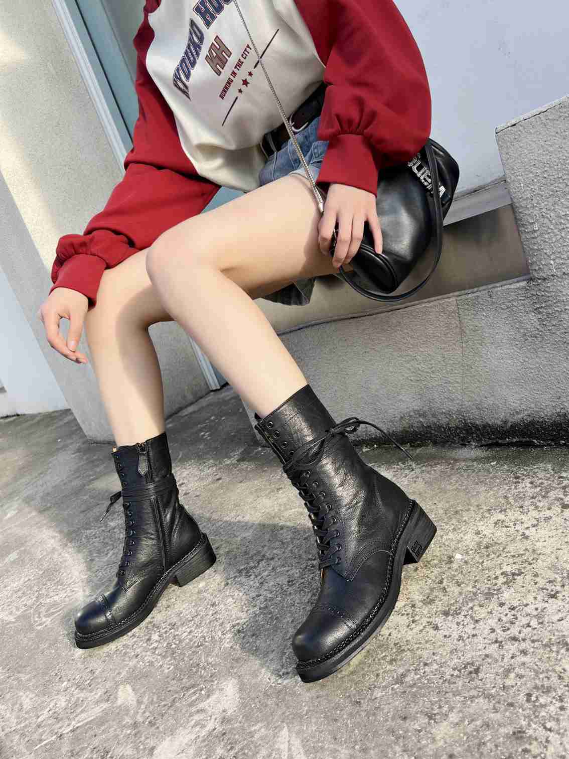 Ag5552390 Miumiu秋冬走秀新款复古机车靴 35-39