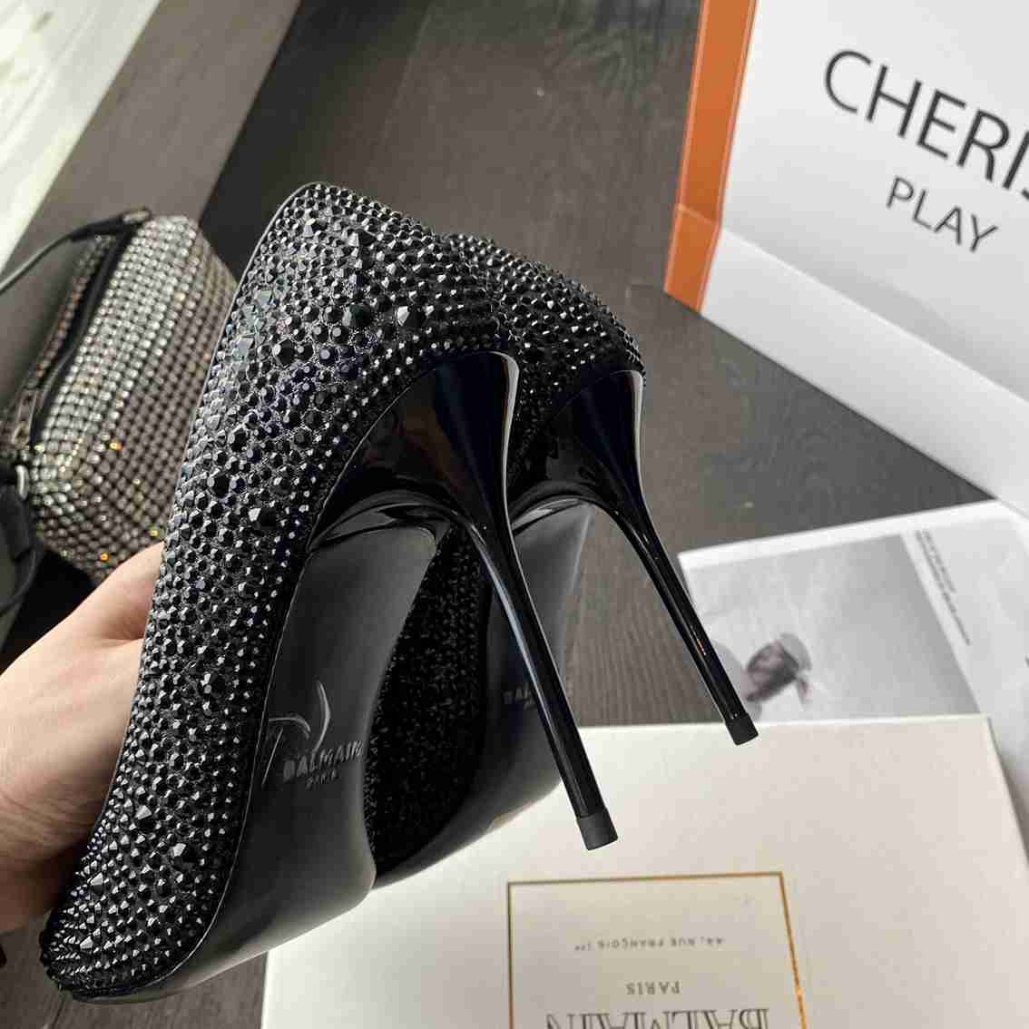 B8103380）时尚尖头满钻针织单鞋 码数：35-39（40 41 42定做不退换） 跟高：9.5cm