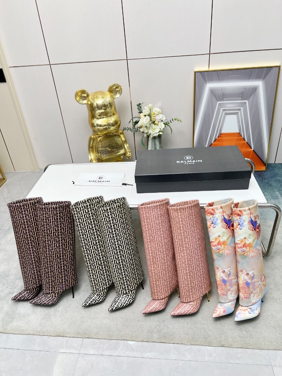 4 色 B8156610 巴尔曼经典秋冬亮片高跟裤管靴 35-