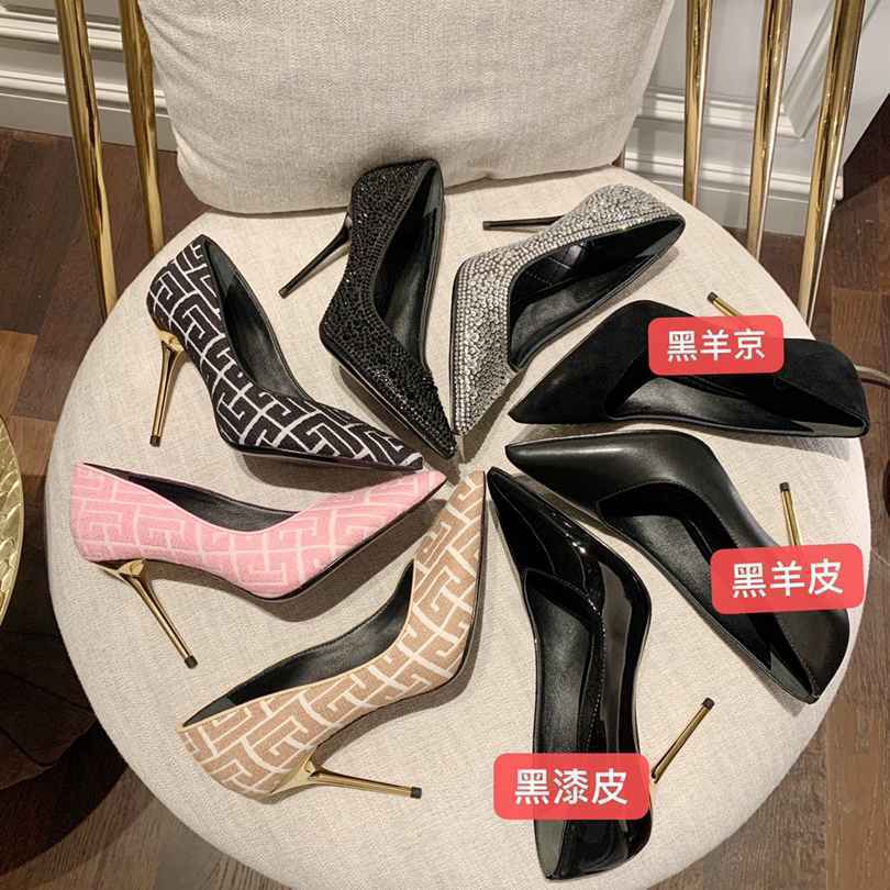 B8103（皮面 针织 钻鞋）巴尔曼走秀款尖头满钻针织单鞋 码数：35-39（40 41 42定做不退换） 跟高：9.5cm