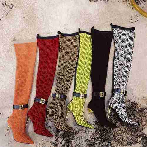 6550450 6727 巴尔曼秋冬新款针织过膝弹力靴 跟高9.5CM 35-41（40、41码定做不退换