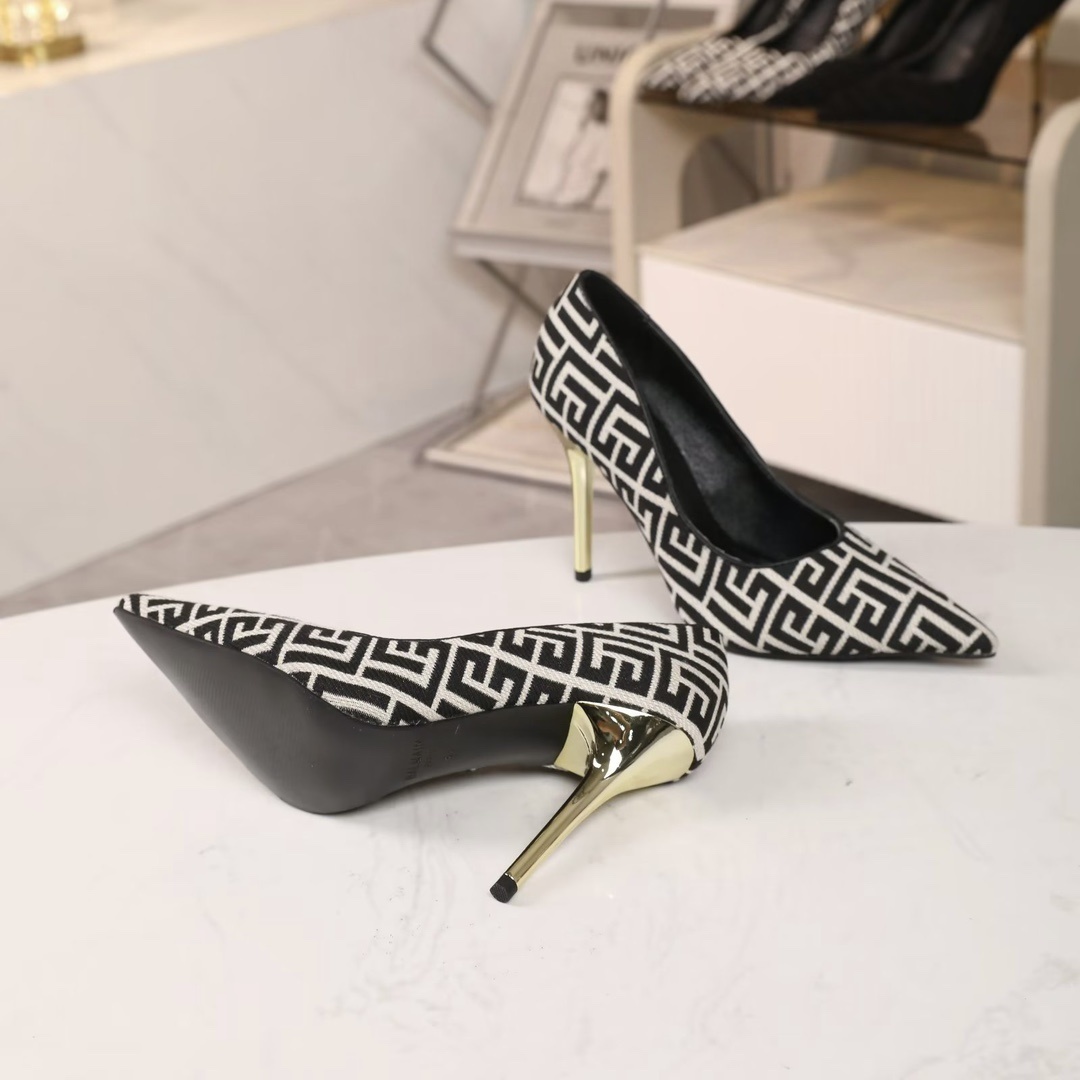 Av5710210 35-42码 巴尔曼 经典字母logo女士尖头细高跟鞋