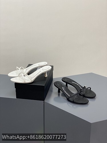 Alexander Wang AW Dahlia 50 Leather Cross Straps Slide Slippers Mules Heel Sandals